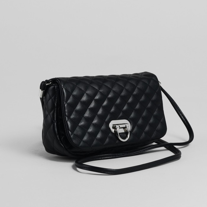 Сумка женская "Стёжка", 1 отдел на клапане, длинный ремень, чёрный