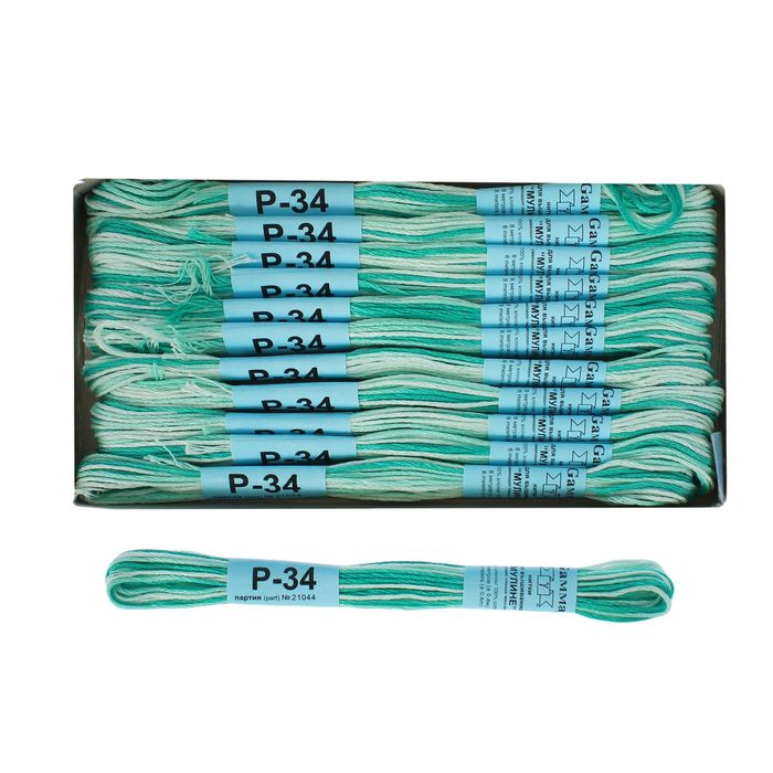 Нитки мулине, меланж, 8±1м, цвет бирюзовый/светло-бирюзовый