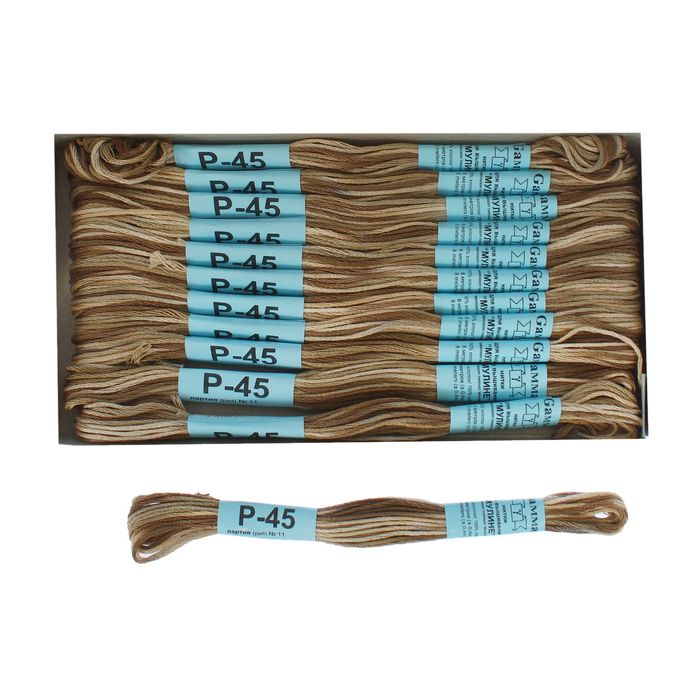 Нитки мулине, меланж, 8±1м, цвет серый хаки/светло-бежевый