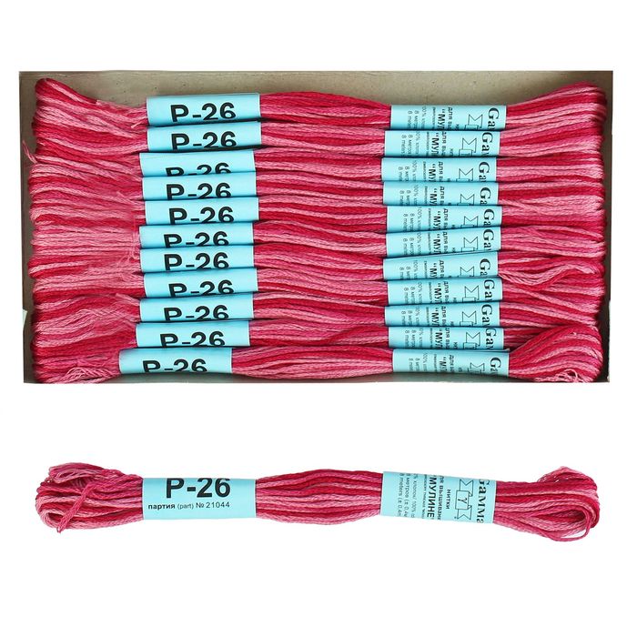 Нитки мулине, меланж, 8±1м, цвет тёмно-малиновый/светло-розовый
