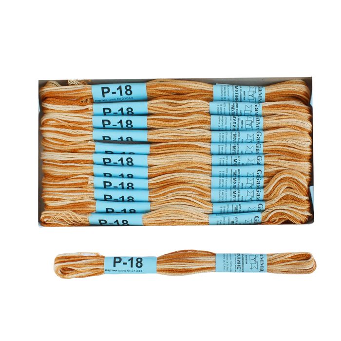 Нитки мулине, меланж, 8±1м, цвет светло-коричневый/бледно-жёлтый