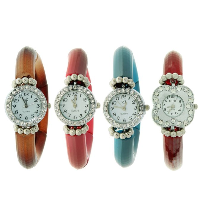 Женские часы- браслет (гладкие) микс (розовый, бирюзовый, коричневый, красный)