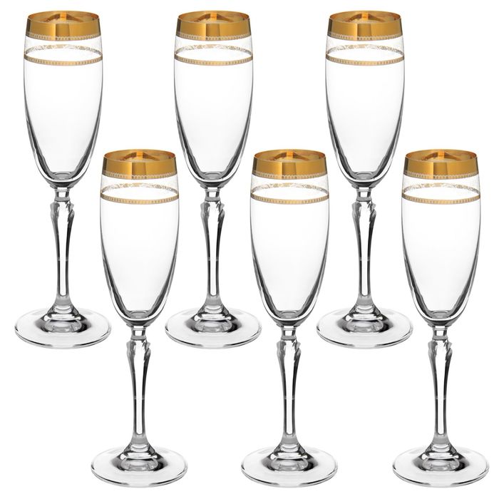 Набор бокалов для шампанского 160 мл "Люция. Широкое золото + бесцветная волна", 6 шт