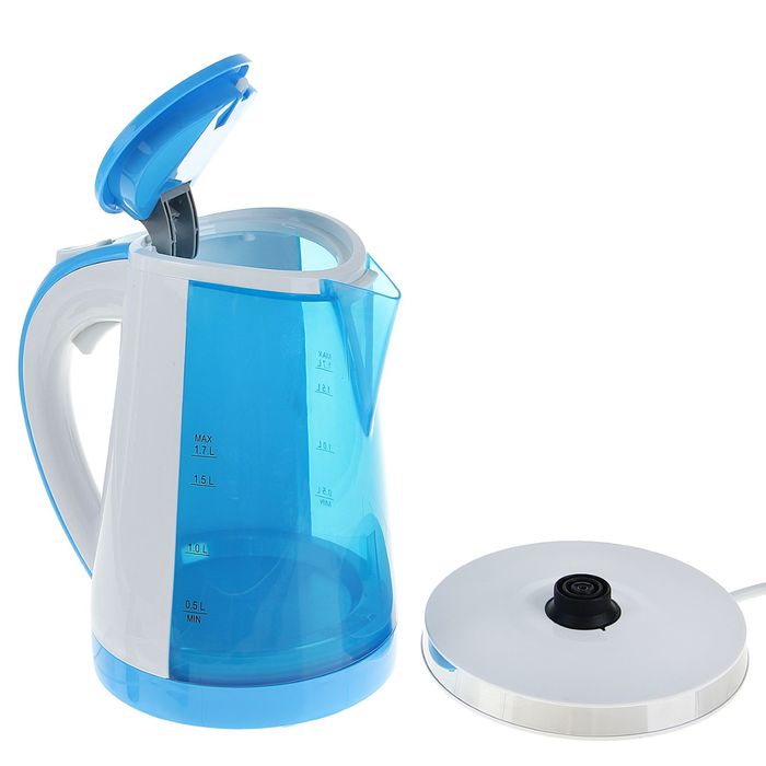 Чайник электрический LuazON LPK-1705, 2200 Вт, 1.7 л, бело-синий