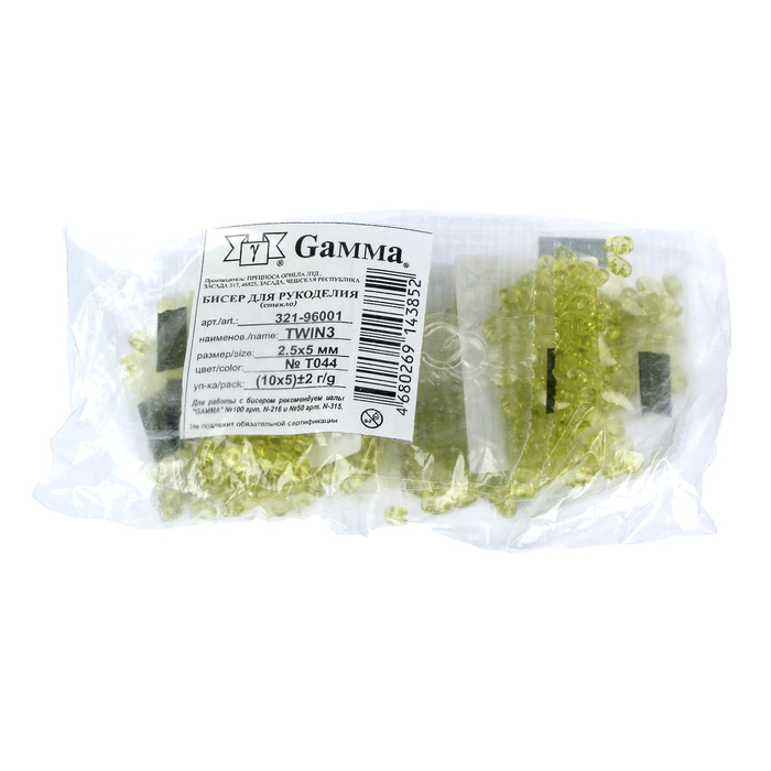 Бисер "GAMMA" 2,5х5мм (Т044 св. салатовый)