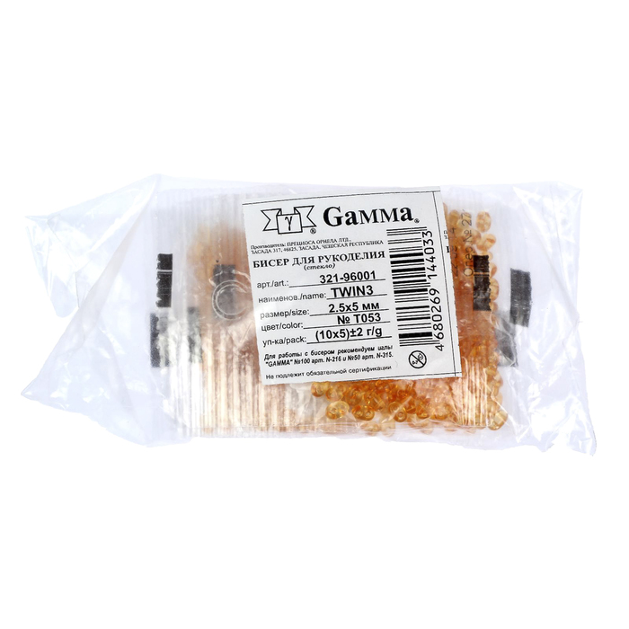 Бисер "GAMMA" 2,5х5мм (Т053 св. оранжевый)