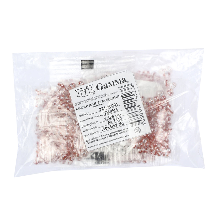 Бисер "GAMMA" 2,5х5мм (Т113 прозрачный/оранжевый)