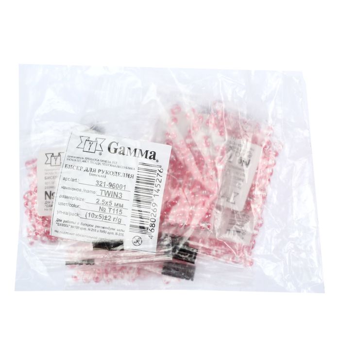 Бисер "GAMMA" 2,5х5мм (Т115 прозрачный/малиновый)