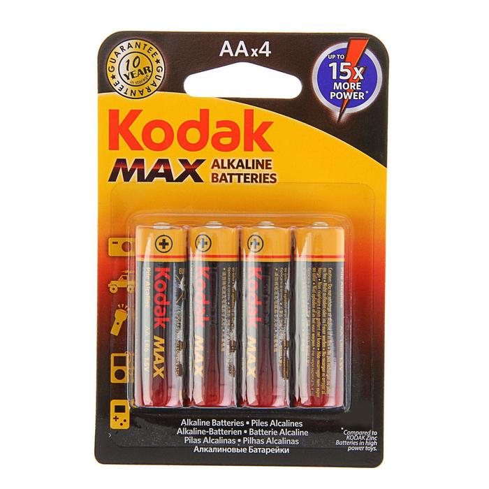 Батарейка алкалиновая Kodak Max, AA, LR6-4BL, 1.5В, блистер, 4 шт.