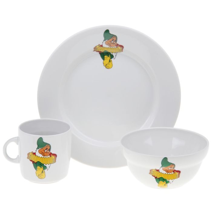 Набор детской посуды "Гномы", 3 предмета: тарелка 20 см, салатник 335 мл, кружка 210 мл, декор МИКС