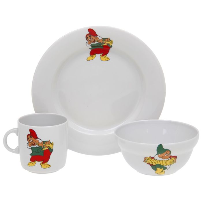 Набор детской посуды "Гномы", 3 предмета: тарелка 20 см, салатник 335 мл, кружка 210 мл, декор МИКС