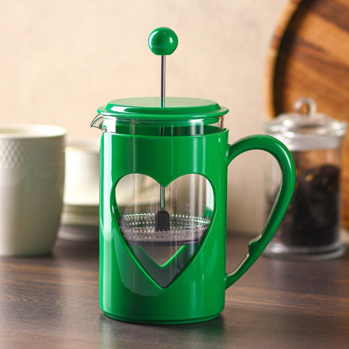 Чайник заварочный френч - пресс Доляна «Комплимент», 800 мл, стекло, цвет зелёный