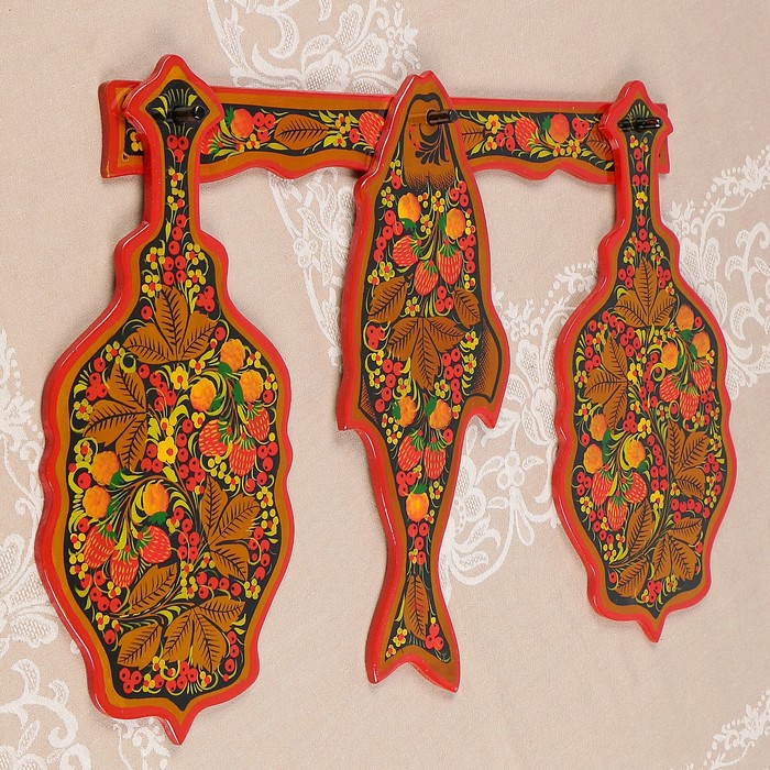 Набор кухонный «Рыба»: 3 доски разделочные, хохлома