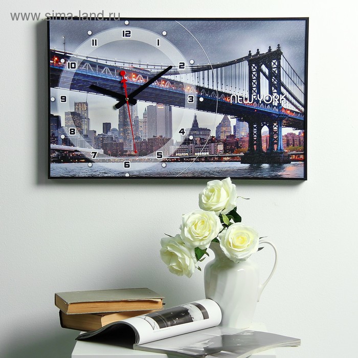 часы картина настенные серия город бруклинский мост плавный ход 57 х 35 х 4 см Часы-картина настенные, интерьерные Бруклинский Мост, плавный ход, 57 х 35 х 4 см