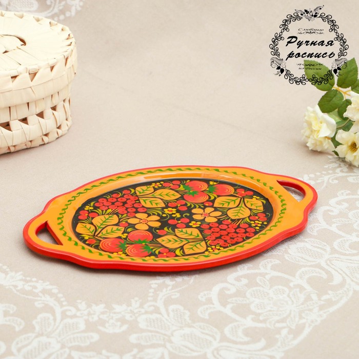 Сухарница «Овал» с ручками, хохлома, 19 х 29,5 см