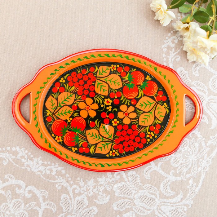 Сухарница «Овал» с ручками, хохлома, 19 х 29,5 см