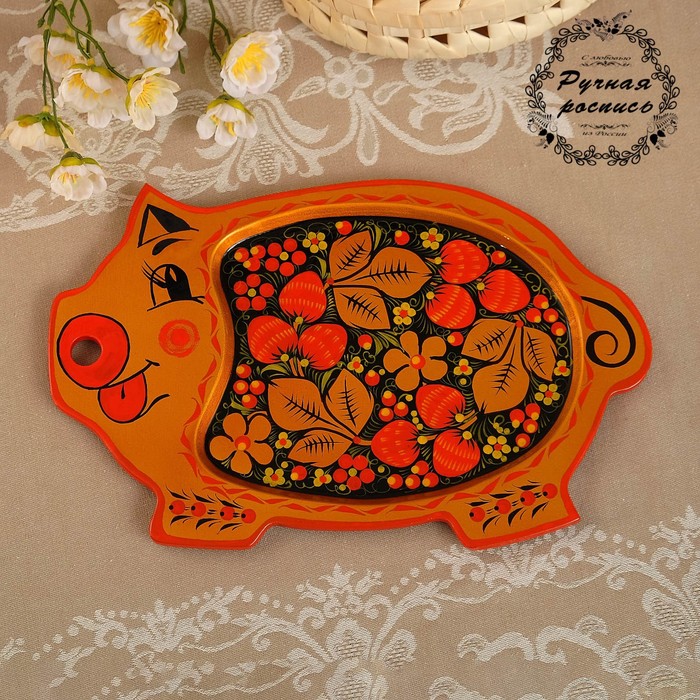 Сухарница «Свинка», хохлома, 19 х 31 см