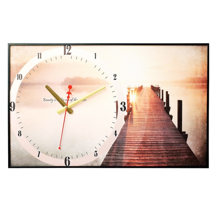 Часы-картина "Пирс на озере", 37х60 см микс