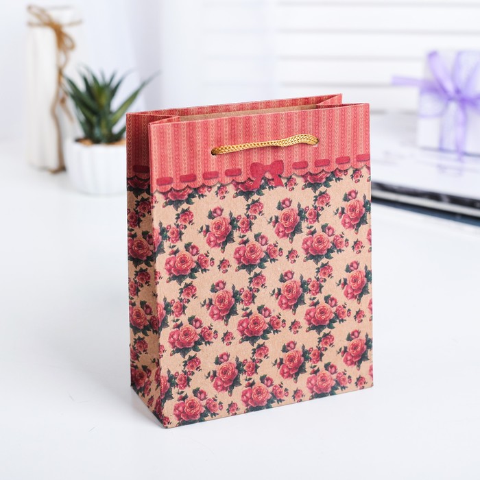 Пакет крафт "Розочки", 12 х 5,5 х 15,5 см