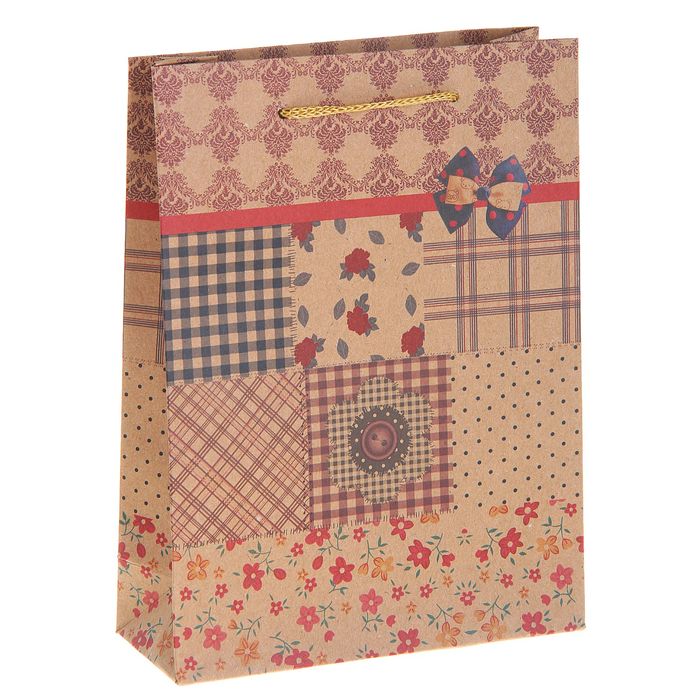 Пакет крафт "Заплатки", 15 х 20 х 6 см