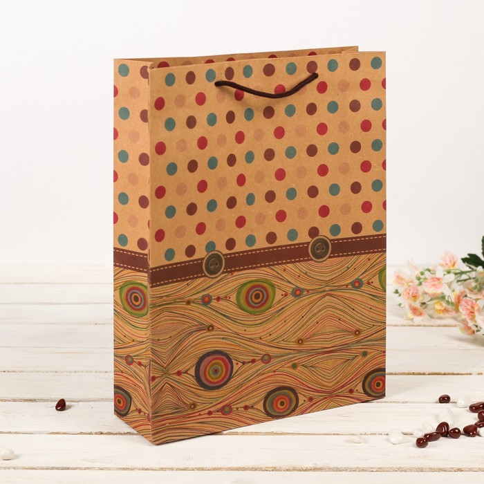 Пакет крафт "Узоры", 12 х 5 х 15,5 см