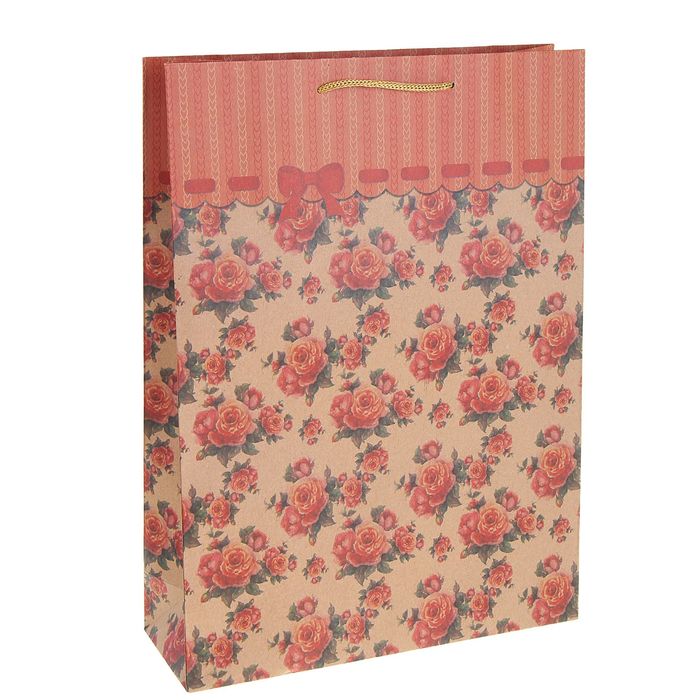 Пакет крафт "Розочки", 15 х 6 х 20 см