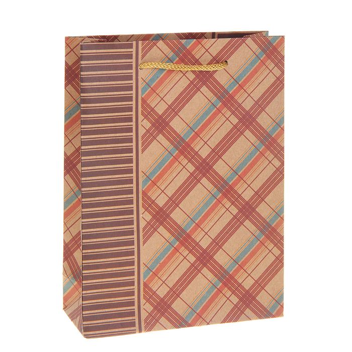 Пакет крафт "Клетка", 15 х 20 х 6 см