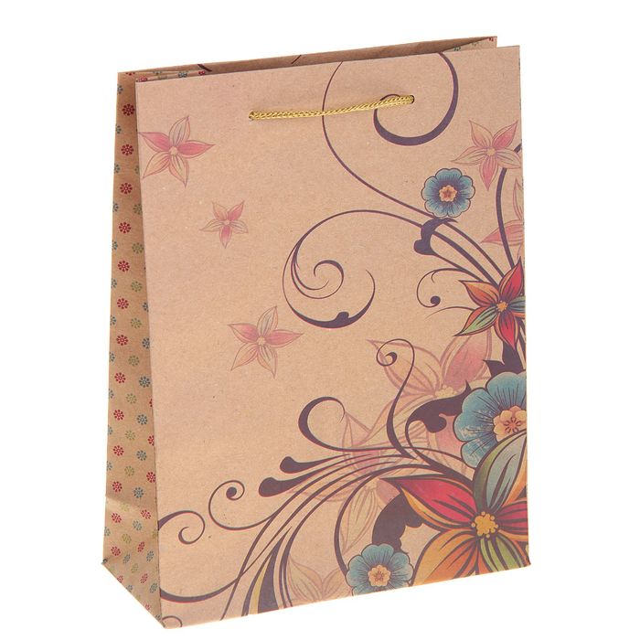 Пакет крафт "Цветы", 27 х 37 х 9 см