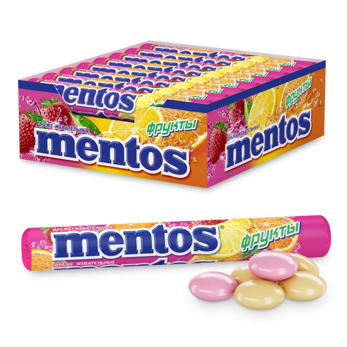 Жевательная конфета Mentos, фрукты, 37 г жевательное драже mentos фрукты 37 г