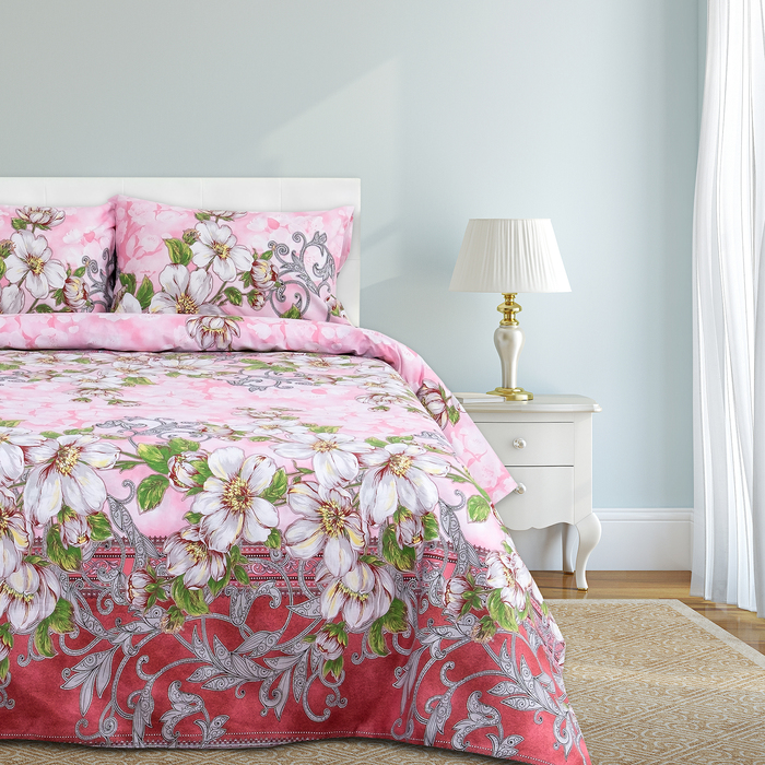 Постельное бельё "Этель" 2 сп., Яблоневый цвет (вид4), размер 175х215 см, 200х220 см, 70х70 см - 2 шт., 100% хлопок, бязь, 125 г/м2