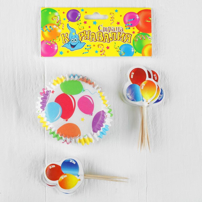 Украшение для кексов "Шары", набор 24 пики, 24 формочки