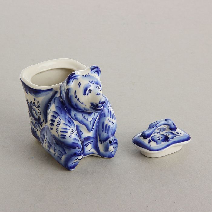 Сувенир «Медведь с лукошком», гжель, кобальт