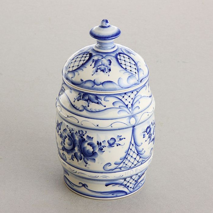 Банка «Бочонок», гжель, кобальт, микс