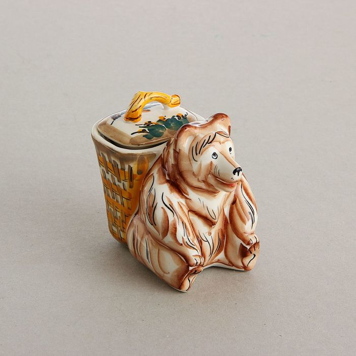 Сувенир «Медведь с лукошком», гжель, цветной