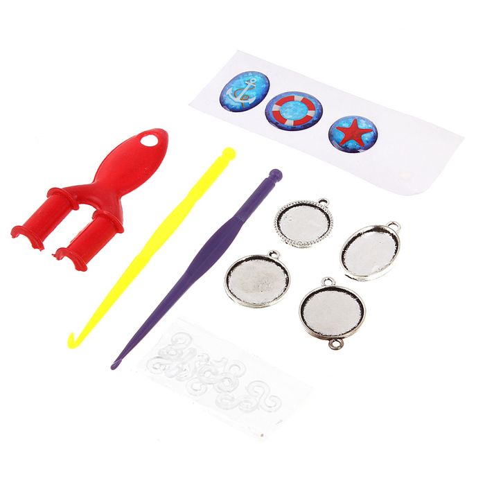 Резиночки для плетения "Море", набор 1200 резиночек, 4 металлических шарма, наклейки, инструменты и мастер-класс