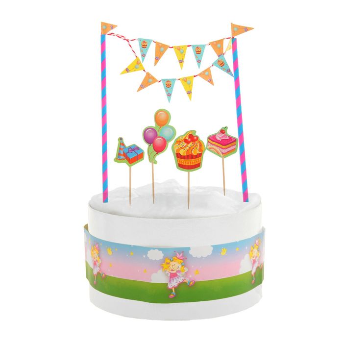 Набор "Весёлый праздник": 1 гирлянда, 4 пики, 1 лента для торта