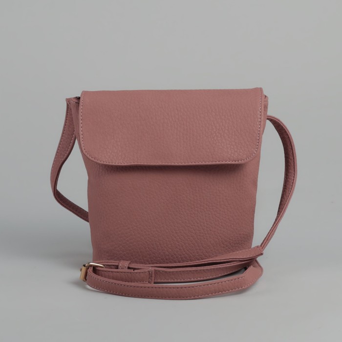 Сумка женская на клапане, 1 отдел на молнии, 1 наружный карман, длинный ремень, розовая