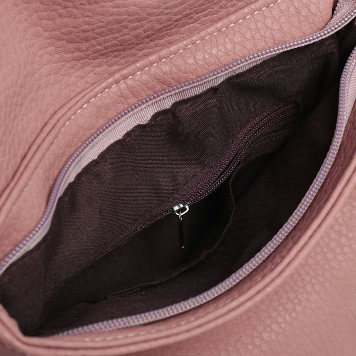 Сумка женская на клапане, 1 отдел на молнии, 1 наружный карман, длинный ремень, розовая