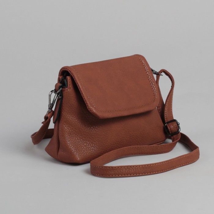 Сумка женская, 1 отдел, длинный ремень, коричневый