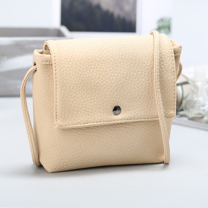 Сумка женская на кнопке, 1 отдел на молнии, длинный ремень, бежевая