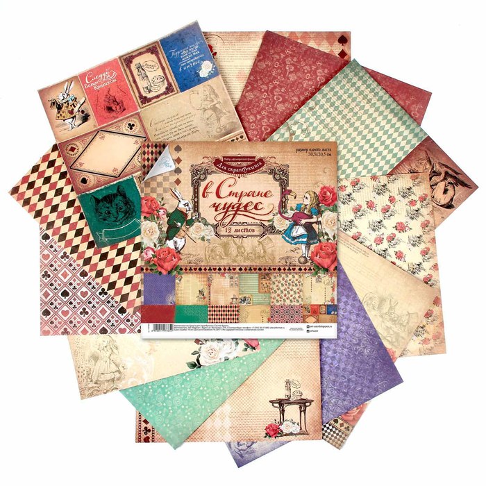 Набор бумаги для скрапбукинга «В стране чудес», 12 листов, 30,5 х 30,5 см