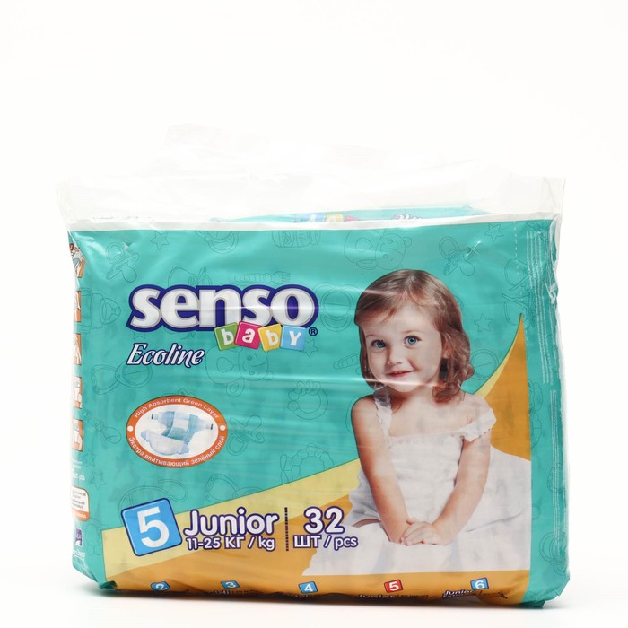 Подгузники «Senso baby» Ecoline Junior (11-25 кг), 32 шт подгузники для детей senso в5 junior 11 25кг 32 шт