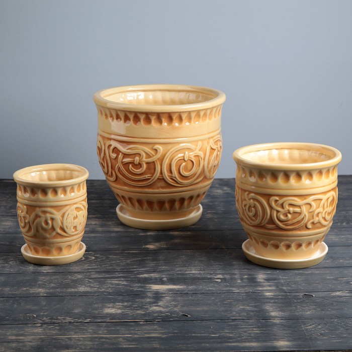 Набор кашпо 3 шт. "Венера" бежево-коричневое 10 л/ 4 л/ 1,5 л