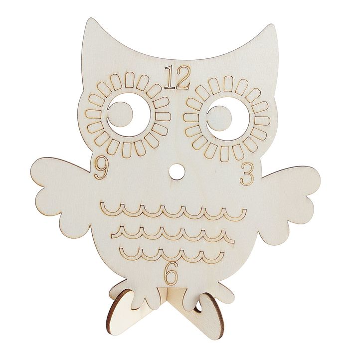 Роспись по дереву Заготовка для часов "Сова" без механизма на подставке