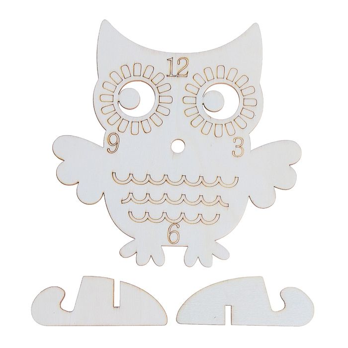 Роспись по дереву Заготовка для часов "Сова" без механизма на подставке