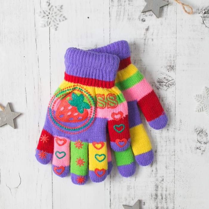 Перчатки детские двуслойные Collorista "Клубничка", размер 18 (р-р произв. 15), цвет фиолетовый