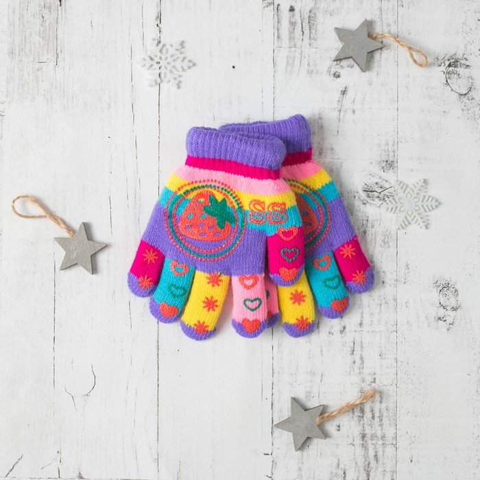 Перчатки детские двуслойные Collorista "Клубничка", размер 16 (р-р произв. 13), цвет фиолетовый