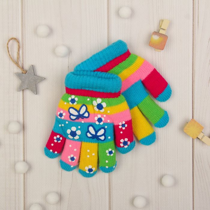 Перчатки детские двуслойные Collorista "Бабочка", размер 18 (р-р произв. 15), цвет голубой