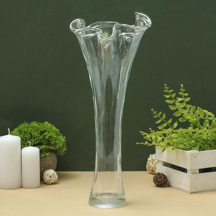 ваза Волна h 400 мм. из прозрачного стекла (без декора) ваза волна h 280 мм из прозрачного стекла без декора