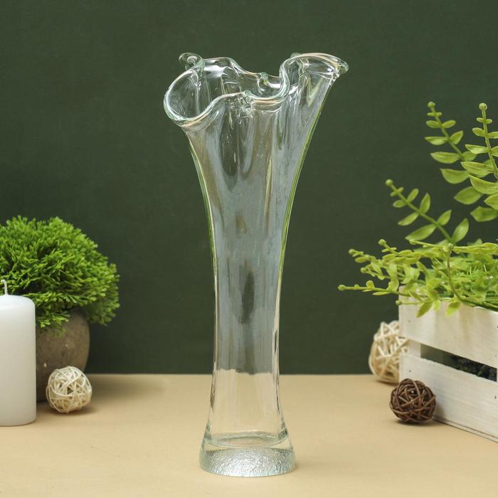 ваза Волна h 280 мм. из прозрачного стекла (без декора) ваза волна h 280 мм из прозрачного стекла без декора